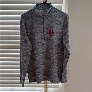 Gray Camo Quarter-Zip Pullover with Red Logo